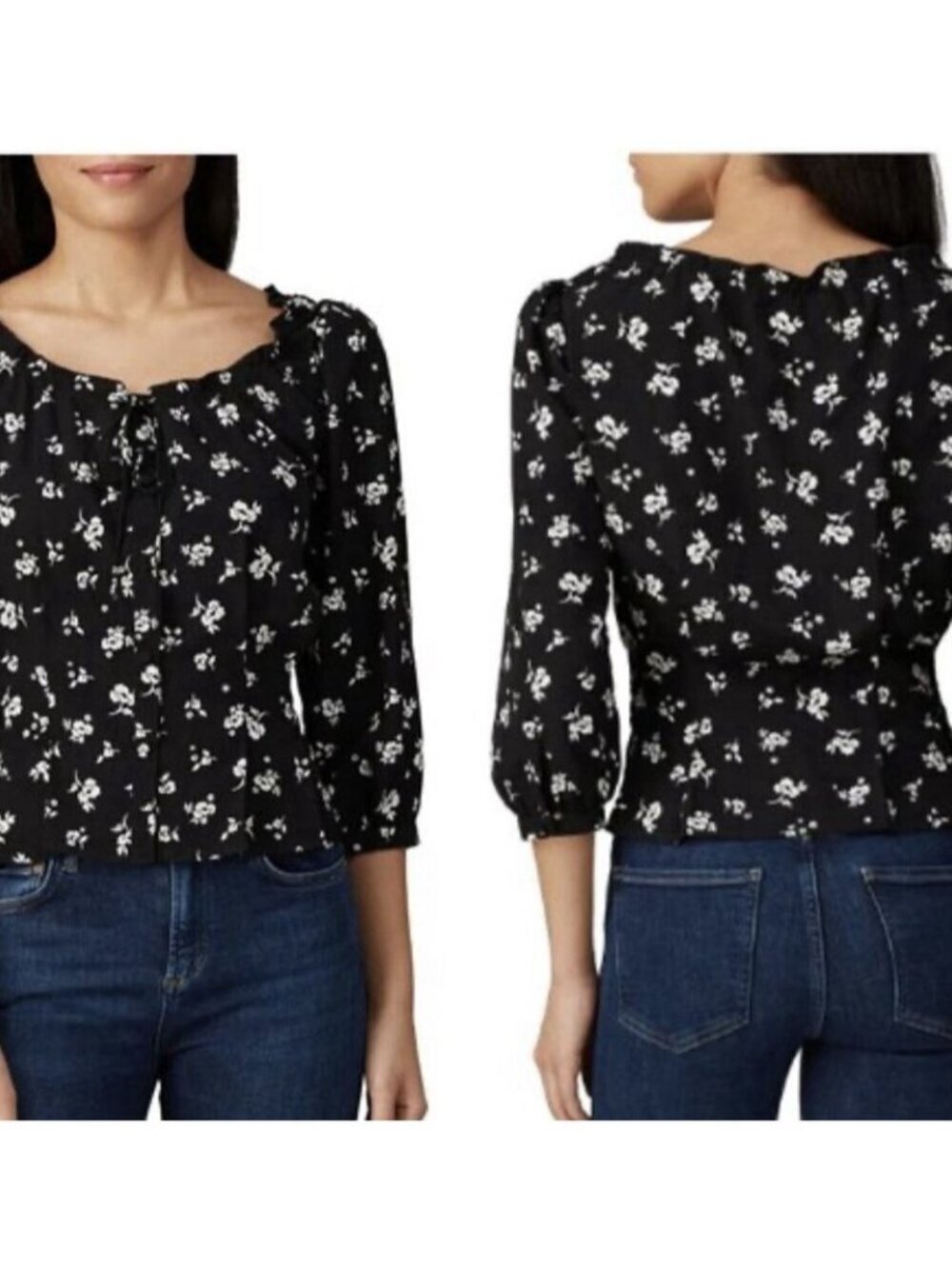 Sweet Baby Jamie Black And White Floral Button Front Blouse Size Medium